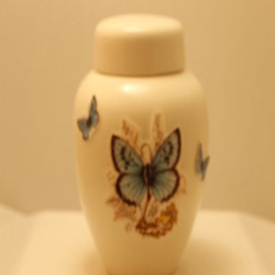 Blue Butterflies Funeral Urn - Cremation Urn for Human Ashes - Hand Made Pottery