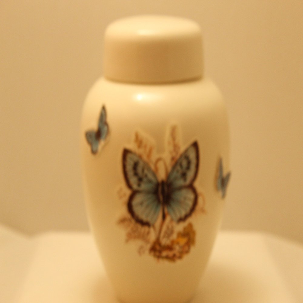 Blue Butterflies Funeral Urn - Cremation Urn for Human Ashes - Hand Made Pottery