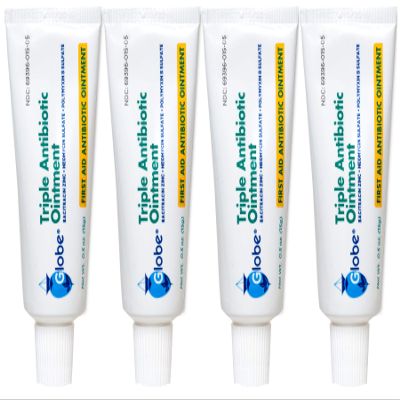 Globe Triple Antibiotic First Aid Ointment, 0.5 oz (4-Pack) | 24-Hour Infection Protection | Wound Care Treatment for Minor Scrapes, Burns and Cuts | 4 Pack