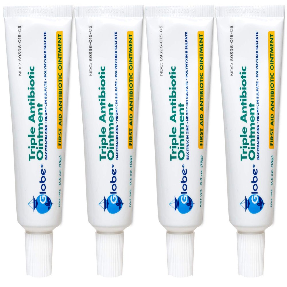 Globe Triple Antibiotic First Aid Ointment, 0.5 oz (4-Pack) | 24-Hour Infection Protection | Wound Care Treatment for Minor Scrapes, Burns and Cuts | 4 Pack