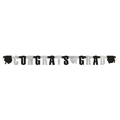 Unique 91101 Graduation Letter 1.37 m-Congrats Grad Party Banner, Silver, Black