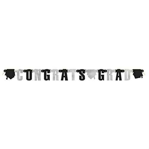 Unique 91101 Graduation Letter 1.37 m-Congrats Grad Party Banner, Silver, Black