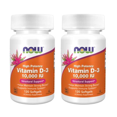 NOW Foods High Potency Vitamin D-3, 10,000 IU, 120 Softgels, 2 Pack