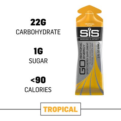 Science in Sport Energy Gel Pack, SIS Isotonic Energy Gel, 22g Fast Acting Carbs, Performance & Endurance Gels, Tropical Flavor - 2 Fl Oz (Pack of 6)
