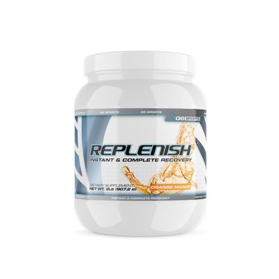 G6 Sports Nutrition Replenish Instant & Complete Recovery (Post Workout Formula, 11g of BCAAs & EAAs, 20g Whey Protein, 1000mg Creatine MagnaPower, Zero Refined Sugars)  2lb Jar  Orange Mango
