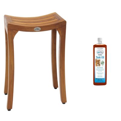AquaTeak Patented 18" Asia Curve Teak Shower Bench Premium Teak Oil