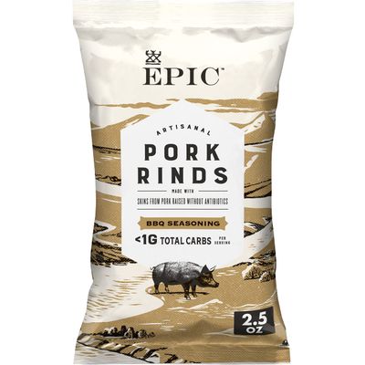 EPIC BBQ Seasoning Pork Rinds, Gluten Free, Keto and Paleo Friendly, Protein Snacks, 2.5 oz