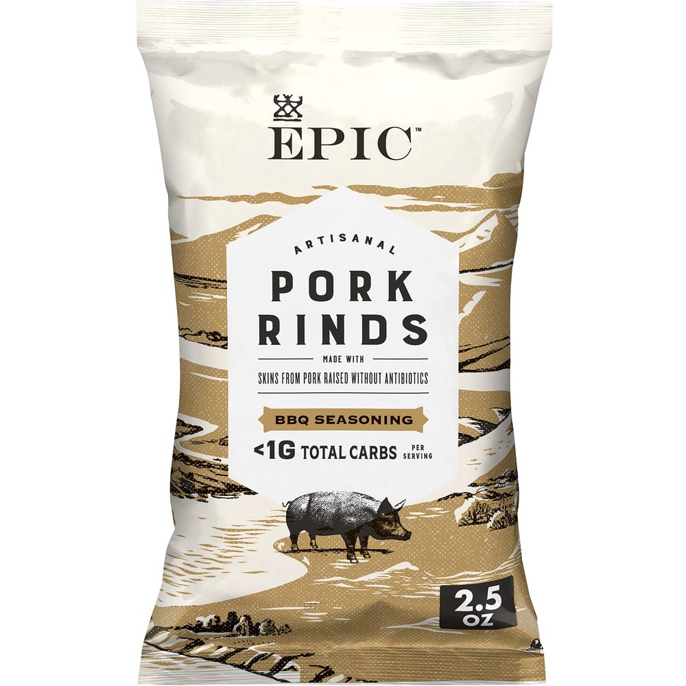 EPIC BBQ Seasoning Pork Rinds, Gluten Free, Keto and Paleo Friendly, Protein Snacks, 2.5 oz