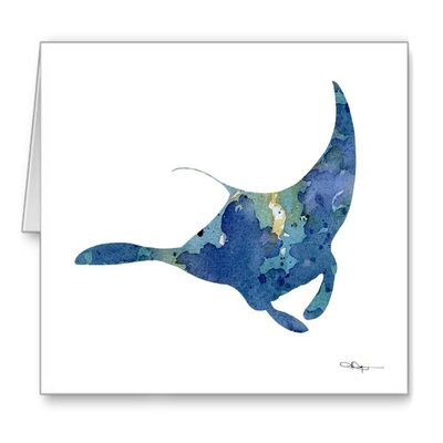 DJ Rogers Fine Art Manta Ray -Set of 10 Abstract Animal Watercolor Note Cards With Envelopes
