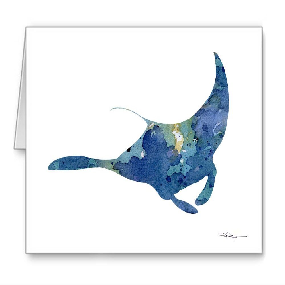 DJ Rogers Fine Art Manta Ray -Set of 10 Abstract Animal Watercolor Note Cards With Envelopes