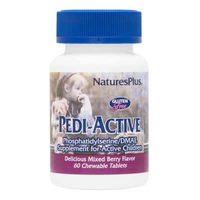 NaturesPlus Pedi-Active - 60 Chewable Tablets - Mixed Berry Flavor - Children's Supplement with DMAE - Promotes Brain Health & Focus - Vegetarian, Gluten-Free - 30 Servings