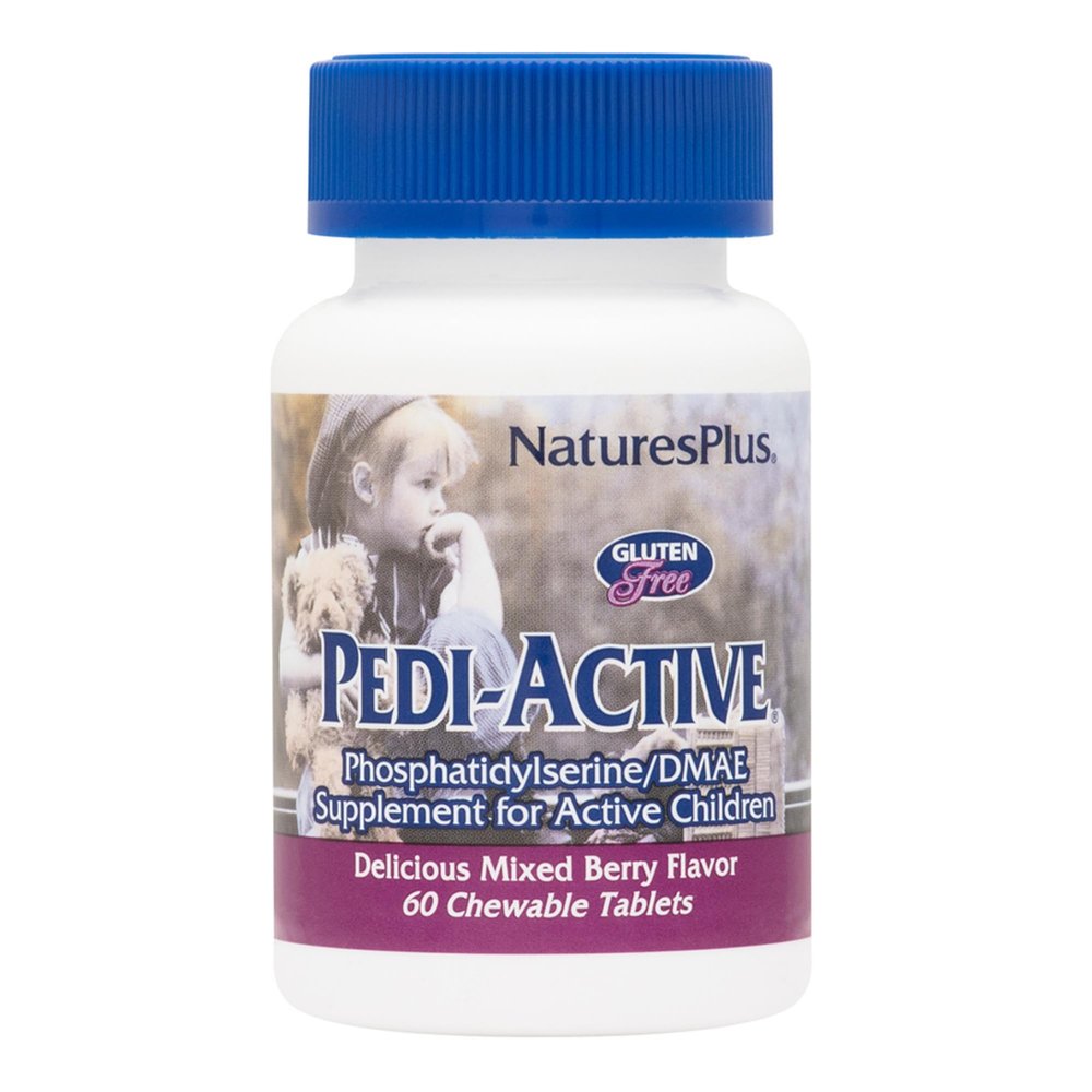 NaturesPlus Pedi-Active - 60 Chewable Tablets - Mixed Berry Flavor - Children's Supplement with DMAE - Promotes Brain Health & Focus - Vegetarian, Gluten-Free - 30 Servings