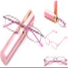 2 Packs Pocket Readers Ultra Slim Compact Reading Glasses Spring Temple w/Portable Pocket Clip Aluminum Case Pink +1.00 view 3