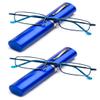 2 Packs Pocket Readers Ultra Slim Compact Reading Glasses Spring Temple w/Portable Pocket Clip Aluminum Case Blue +3.50 view 1