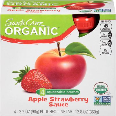 Santa Cruz Organic Apple Sauce Apple Strawberry -- 4 Pouches - 2 pc