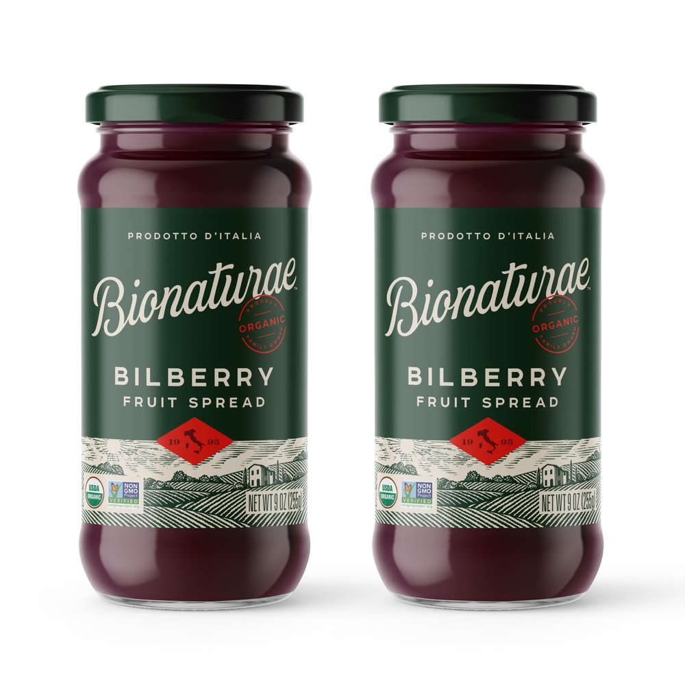 Bionaturae Organic Bilberry Fruit Spread - Jelly Organic, Non-GMO, USDA Certified, No Sugar Added, No Preservatives, Organic Fruit Jam, Jam Organic, Made in Italy - 9 Oz, 2 Pack