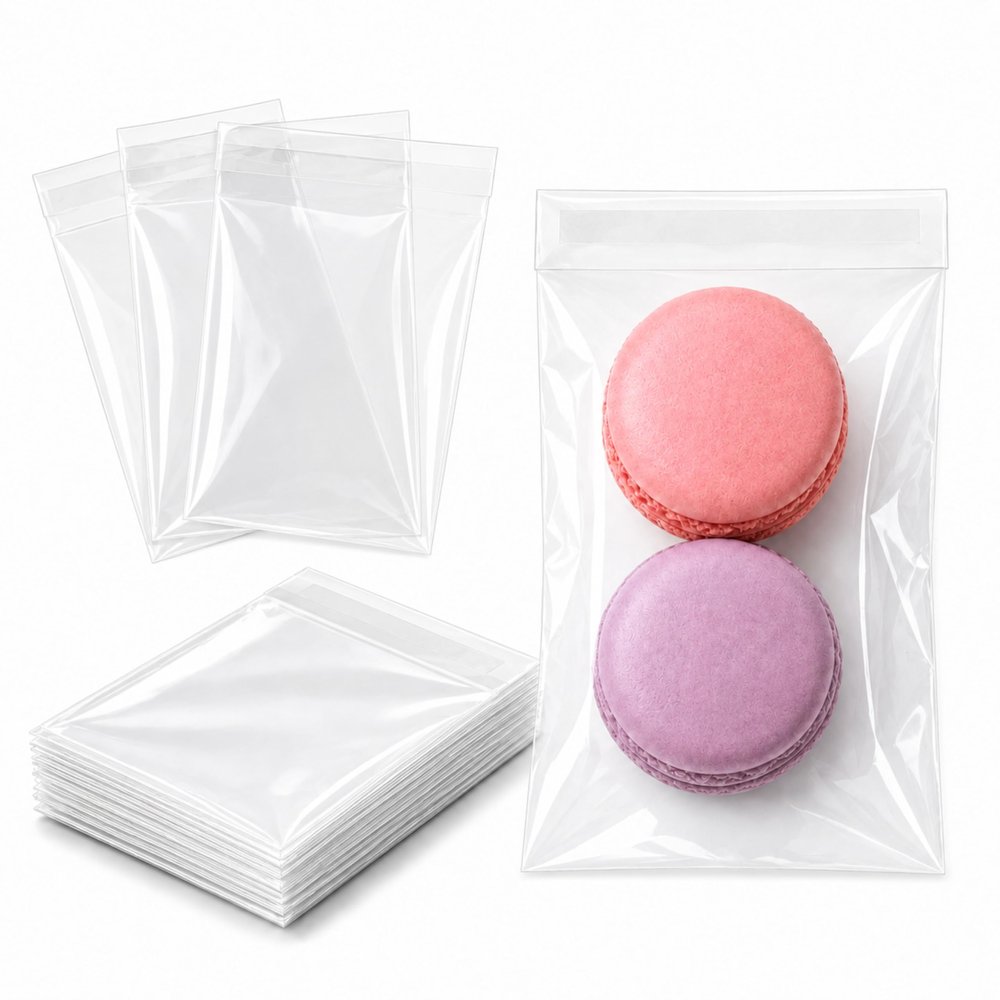 200ct Clear Cello Bakery Bags Self Sealing 3'' x 5'' (7.6 x 12.7cm) - 1.4 Mil Extra Thick OPP Small Adhesive Plastic Bags for Cookies Candy Christmas Birthday Party Decorative Gift