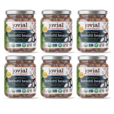 Jovial 100% Organic Borlotti - Borlotti, Organic Borlotti, No Saturated Fat, Gluten Free, Recyclable Glass, Great Source of Fiber, No Additives or Preservatives, Product of Italy - 13 Oz, 6 Pack