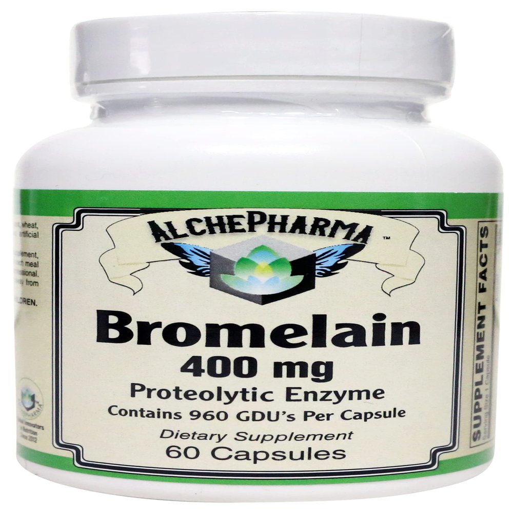 AlchePharma Bromelain 400 mg 2400 GDU per Gram, Providing 960 GDU per Capsule [ Ananas comosus ]