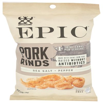 EPIC Sea Salt & Pepper Pork Rinds, Keto Consumer Friendly, 2.5oz