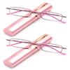 2 Packs Pocket Readers Ultra Slim Compact Reading Glasses Spring Temple w/Portable Pocket Clip Aluminum Case Pink +2.25 view 1