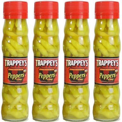 Trappeys Peppers in Vinegar, Hot, 4.5 oz (Pack of 4)