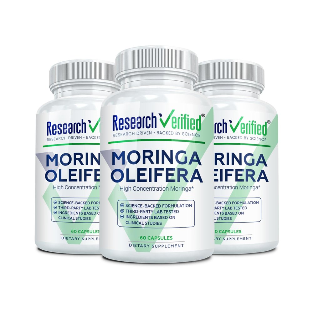 Research Verified Moringa Oleifera - 100% Pure Extract- 1200 mg Per Serving - 60 Count - 3 Month Supply