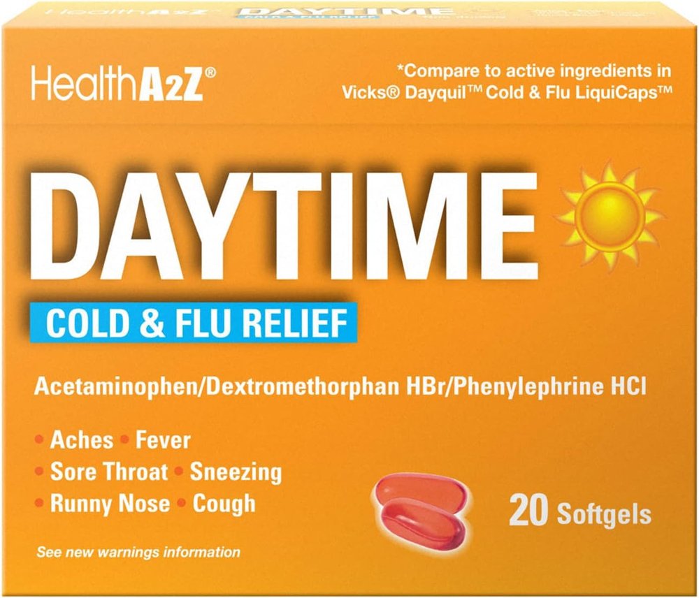 HealthA2Z Daytime | Cold & Flu Medicine | Powerful Multi-Symptom Daytime(20 Softgels) (Daytime Cold & Flu Medicine (20 Count Pack of 1))