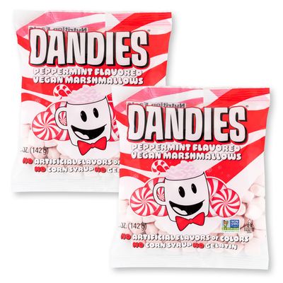 Dandies Peppermint Vegan Marshmallows, No Artificial Flavorings, Food Dyes, Corn Syrup, or Gelatin, Perfect for Hot Cocoa, Desserts, or Snacking (2 Pack, 5 oz each)