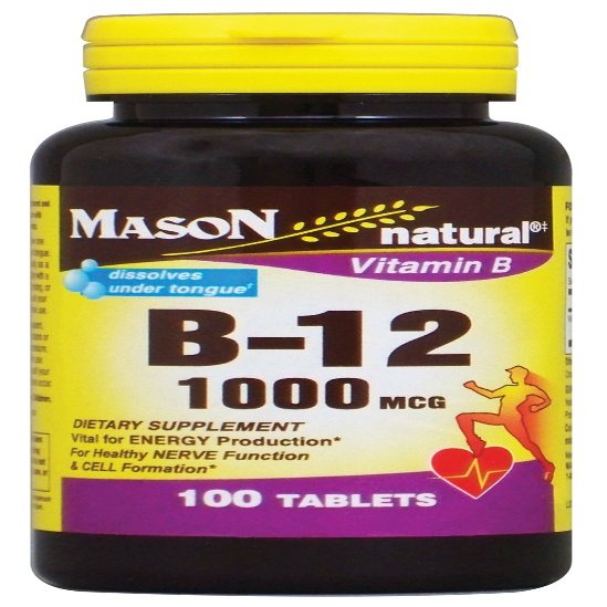 Mason Vitamins B-12 1000 mcg Sublingual Cyanocobalamin Tablets, 100 Count