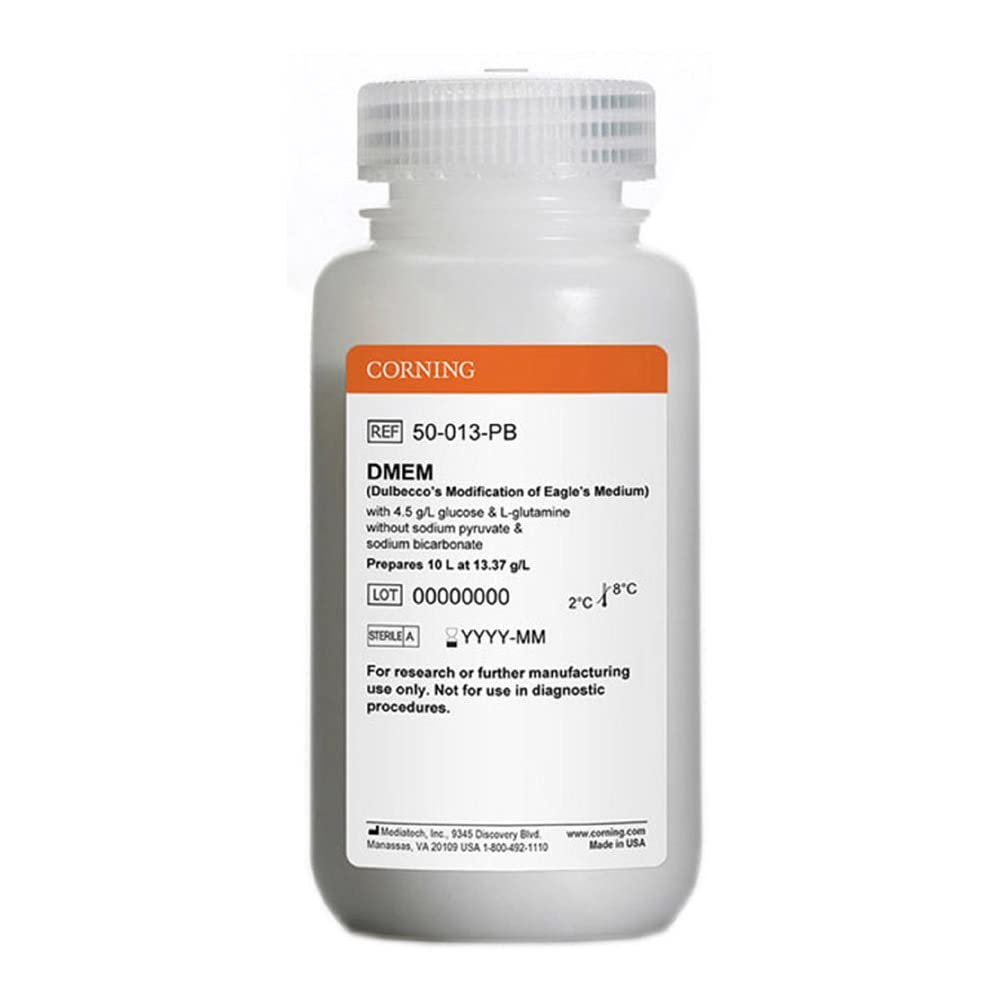 Mediatech 50-013-PB Dulbecco's Modification of Eagle's Medium, Powder, 4.5 g/L Glucose and L-glutamine, Without Sodium Bicarbonate and Sodium Pyruvate, 10 L