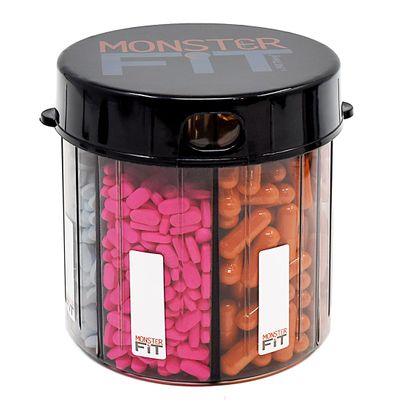 XL Supplement Pill Dispenser Bottle, 7 Compartment, Labels, Easy Open, Anti-Mixing, UV Protected Organizer, Extra Large Monthly Vitamin, Monster Fit Medication Holder Includes Premium Medisafe App