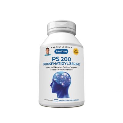 ANDREW LESSMAN PS 200 Phosphatidyl Serine 120 Capsules - Supports Mental Clarity, Positive Mood, Memory, Cognitive Function. Essential for Neurotransmitter Production and Release. No Additives