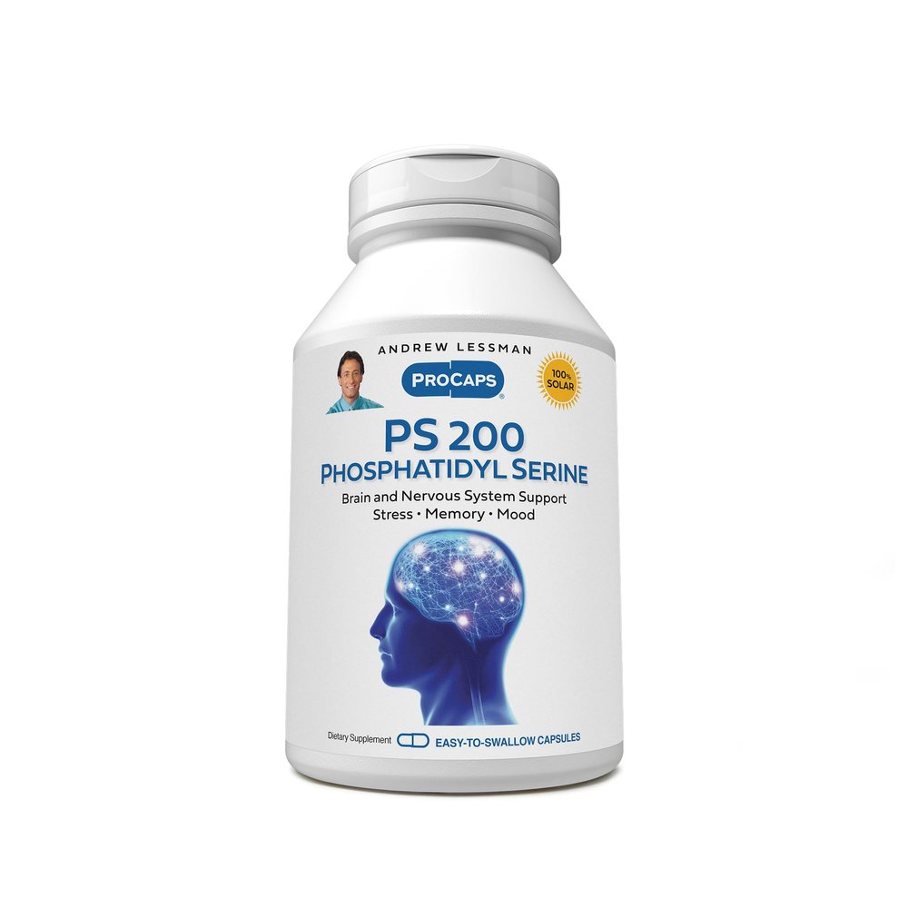 ANDREW LESSMAN PS 200 Phosphatidyl Serine 120 Capsules - Supports Mental Clarity, Positive Mood, Memory, Cognitive Function. Essential for Neurotransmitter Production and Release. No Additives