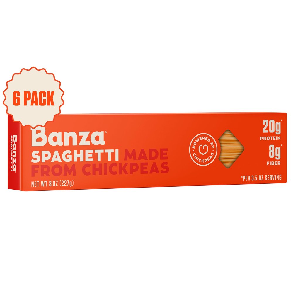 Banza Chickpea Pasta, Spaghetti - Gluten Free Healthy Pasta, High Protein, Lower Carb and Non-GMO, 8 Ounce (Pack of 6)