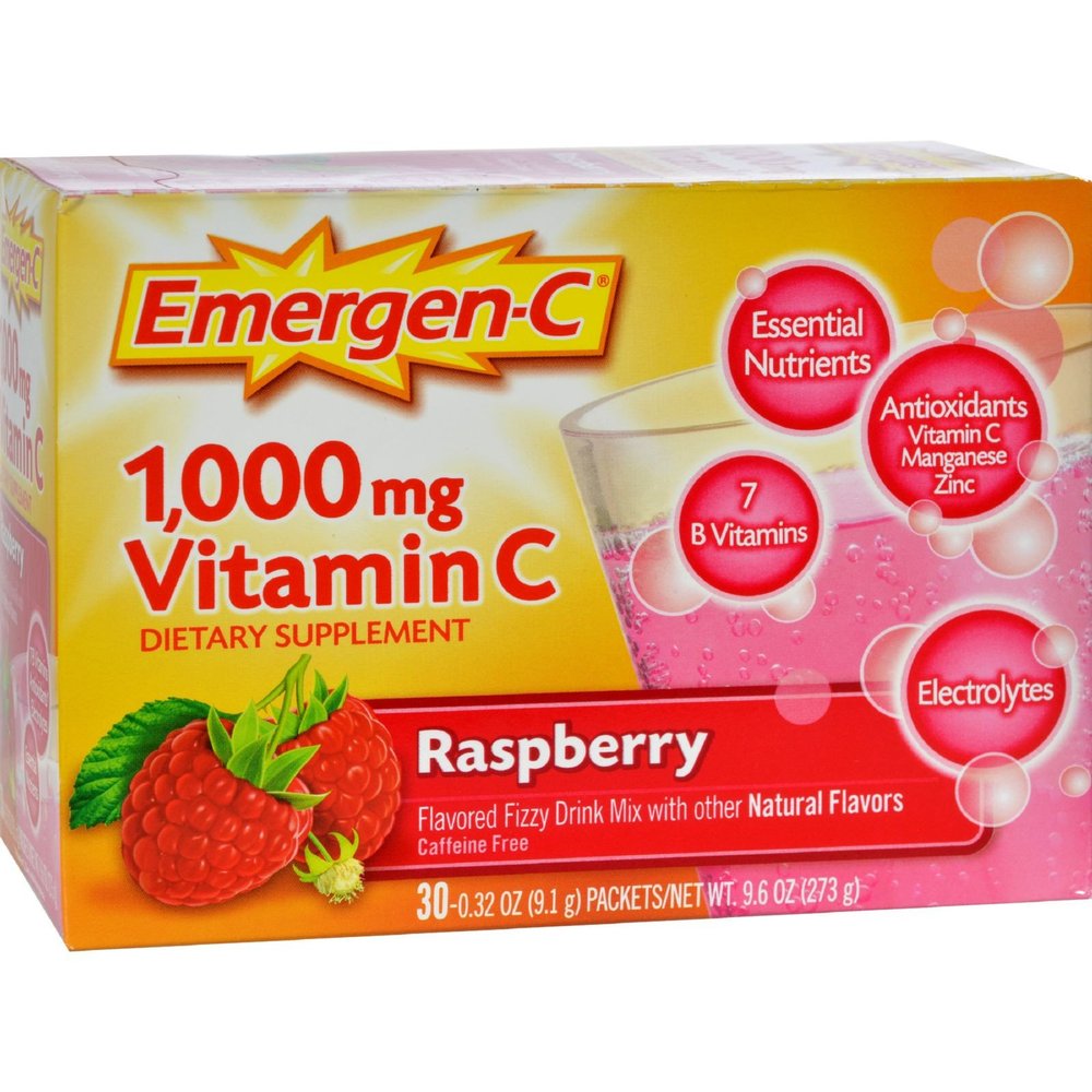 Alacer Emergen-C Vitamin C Fizzy Drink Mix Raspberry - 1000 mg - 30 Packets