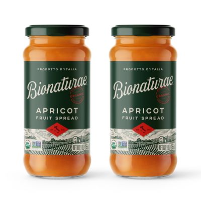 Bionaturae Organic Apricot Fruit Spread - Jelly Organic, Non-GMO, USDA Certified, No Sugar Added, No Preservatives, Organic Fruit Jam, Jam Organic, Made in Italy - 9 Oz, 2 Pack