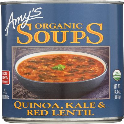 Amy's Soup, Vegan Quinoa, Kale and Red Lentil Soup, Gluten Free, Made With Organic Vegetables and Lentils, Canned Soup, 14.4 Oz
