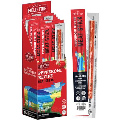 Field Trip Grass Fed Pepperoni Jerky Snack Sticks, Keto, Paleo, Gluten Free, Allergy Friendly Snack, High Protein, 100 Calorie Snack, 1oz, 24 Pack