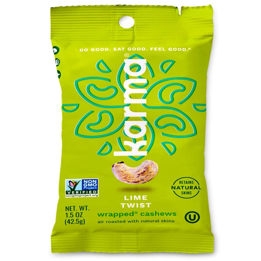 Karma Nuts Lime Twist Cashews | 12, 1.5 Ounce Snack Packs | Whole, Roasted, Wrapped, Keto Friendly, Vegan, Non Gmo, Gluten Free, No Added Sugar, Low Net Carb, Natural, Healthy, Everyday Snack