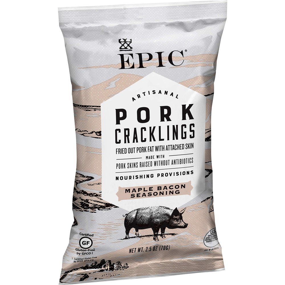 EPIC Maple Bacon Seasoning Artisanal Pork Cracklings, Keto and Paleo Friendly, Protein Snacks, 2.5 oz