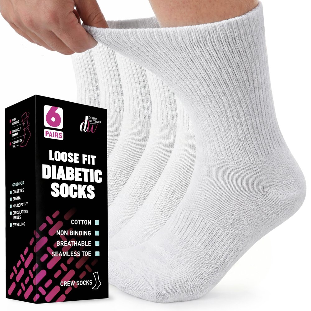 Diabetic Socks Mens Cotton 6-Pack Crew White By DEBRA WEITZNER crew/white Mens 13-15