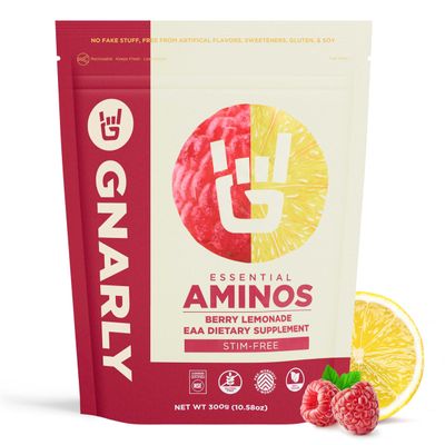 Gnarly Nutrition Essential Aminos Powder, Berry Lemonade Pre-Workout Amino Acids NSF Contents Certified Supplement to Support and Rebuild Muscle Berry Lemonade Caffeine Free, 10.58 oz