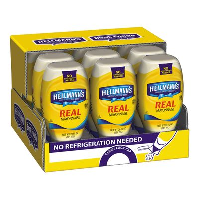 Hellmanns Real Mayonnaise Spread, 20 Fluid Ounce Squeeze Bottle -- 12 per case.