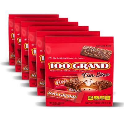 100 Grand Milk Chocolate Fun Size Candy Bars, Bulk Individually Wrapped Ferrero Candy Bag, 10 oz, 6 Count