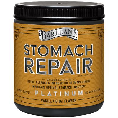 Barlean's Stomach Repair Gut Health Powder Supplement, Fiber and Digestive Support Supplements Blend for Detox and Cleanse, Vanilla Chai Drink Mix, 6.35 oz