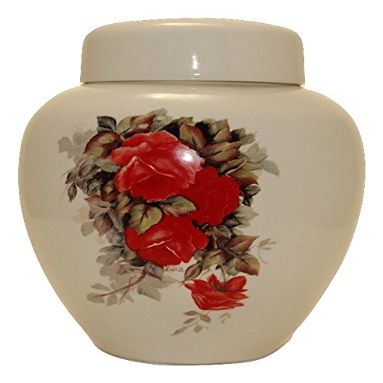 Red Roses - Flower Funeral Urn - Cremation Urn for Human Ashes - Hand Made Pottery