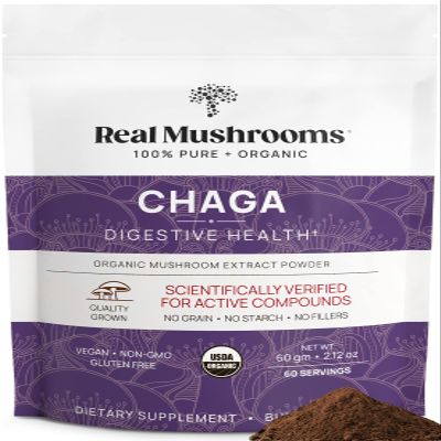 Real Mushrooms Chaga Mushroom Powder  Organic Chaga Extract from Fruiting Body  for Daily Wellness & Energy Support  Vegan, Non-GMO, 60 Servings Mushroom Supplement