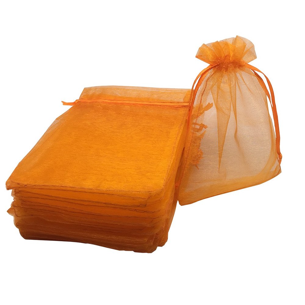 100pcs 4x6 Inches Drawstrings Organza Gift Candy Bags Wedding Favors Bags (Orange)