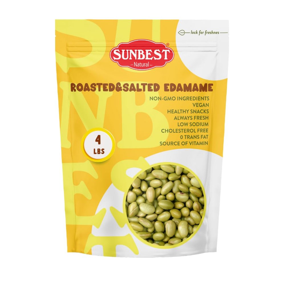 Sunbest Natural Edamame Beans, 4 lbs  Salted & Dry Roasted  Plant-Based Healthy Snack for Adults & Kids  Low Carb, Keto, Vegan & Gluten-Free (64 oz)